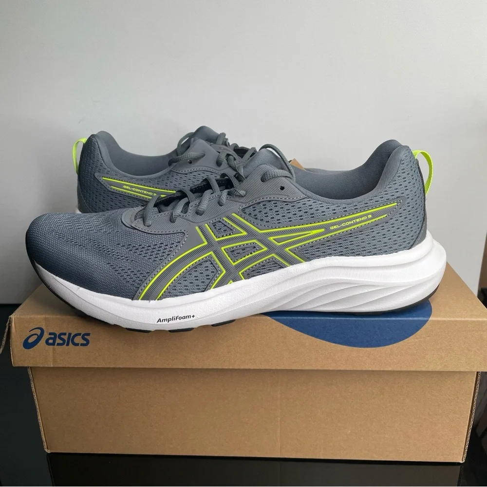 ASICS Gel-Contend 9 Men 11.5 Steel Grey Saftey Yellow Running Athletic Shoes NEW - Picture 4 of 9